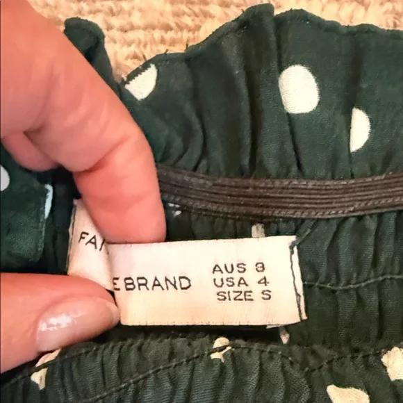 Faithfull The Brand Smocked Dark Green Polka Dot Ruffle Mini Dress, size 4 - Picture 4 of 6